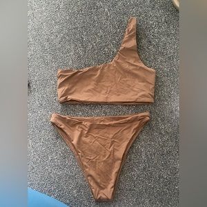 koana swim one shoulder brown bikini set